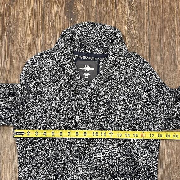 H&M L.O.G.G. Men’s Shawl Collar Knit Sweater Navy White Cotton Size Small - Picture 2 of 9